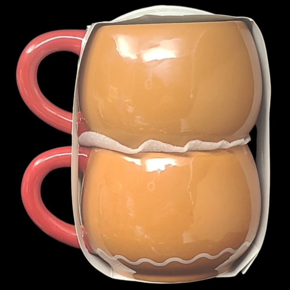 New - Target 2023 Set Of 2 Stackable Gingerbread Man Christmas Mugs